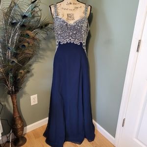 Tiffany Designs Blue Chiffon Fit & Flare evening gown
